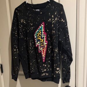 One24 Rags Black Distressed Sweatshirt (M) with Lightning Bolt